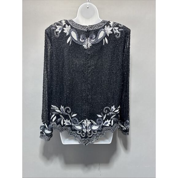 LAWRENCE KAZAR Vintage 100% Silk Beaded Sequined Evening Wear Top Women’s 1X - Picture 5 of 11